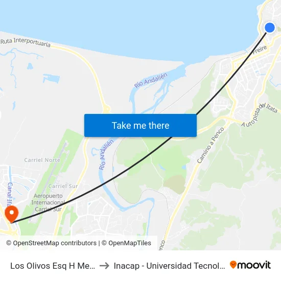 Los Olivos Esq H Mery  Poniente to Inacap - Universidad Tecnológica De Chile map