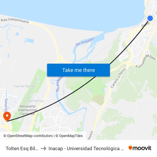 Tolten Esq Bilbao to Inacap - Universidad Tecnológica De Chile map