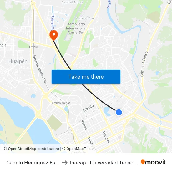 Camilo Henriquez Esq Pelantaro to Inacap - Universidad Tecnológica De Chile map