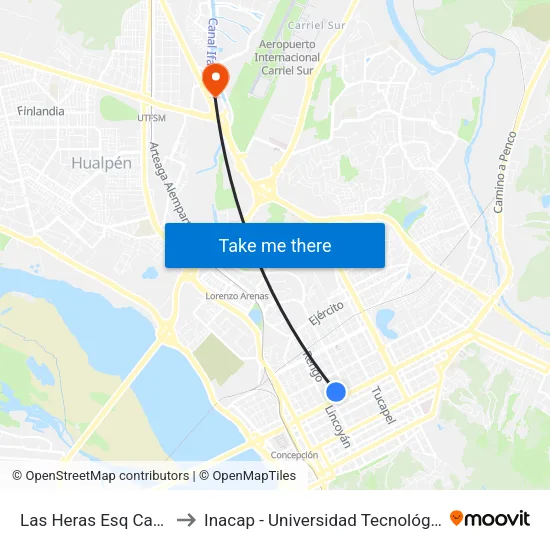 Las Heras Esq Caupolican to Inacap - Universidad Tecnológica De Chile map