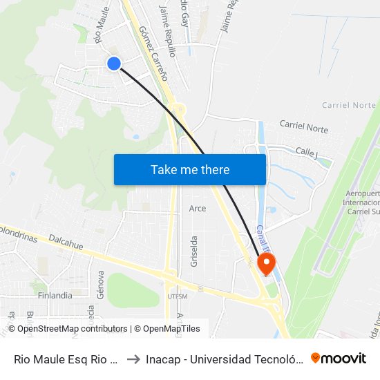 Rio Maule Esq Rio Mapocho to Inacap - Universidad Tecnológica De Chile map