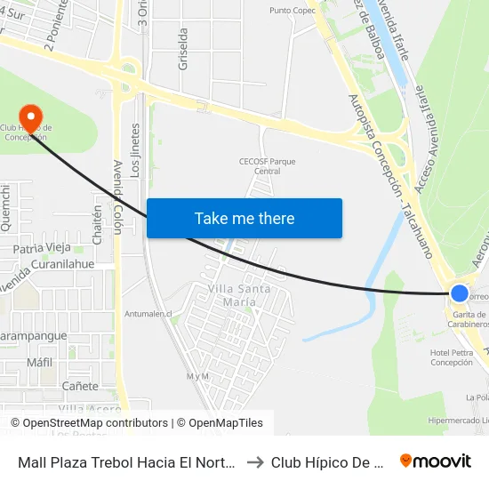 Mall Plaza Trebol  Hacia El Norte (Paradero Norte) to Club Hípico De Concepción map