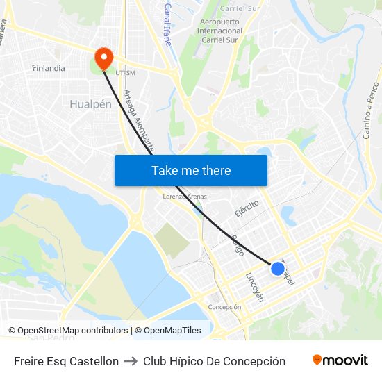 Freire Esq Castellon to Club Hípico De Concepción map