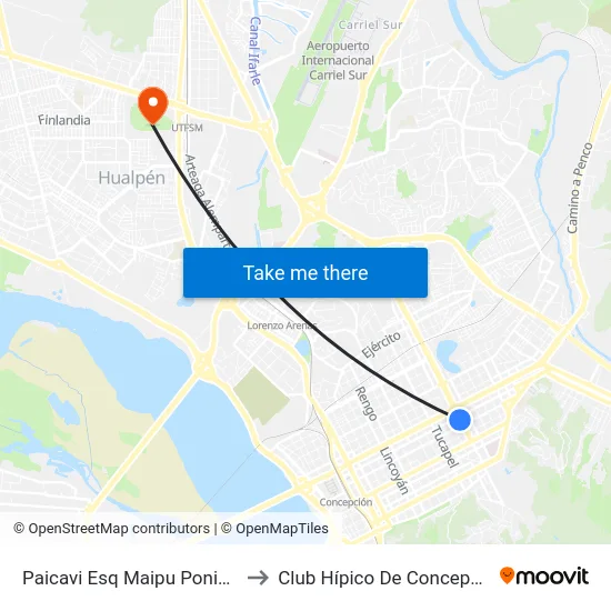 Paicavi Esq Maipu  Poniente to Club Hípico De Concepción map