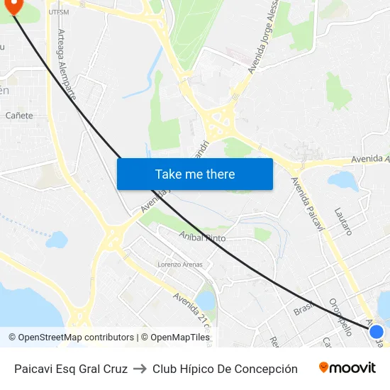 Paicavi Esq Gral Cruz to Club Hípico De Concepción map