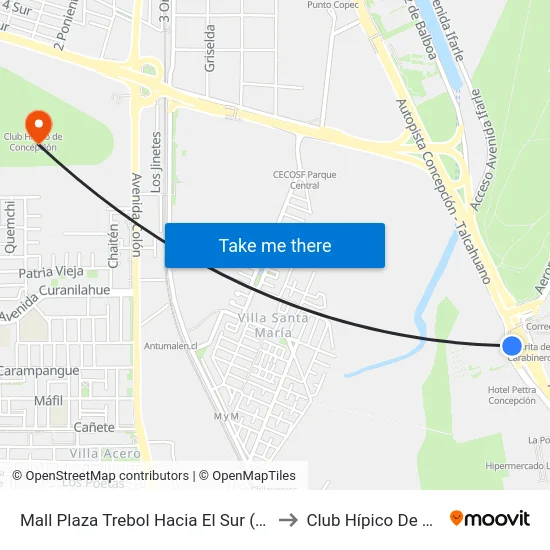 Mall Plaza Trebol  Hacia El Sur (Paradero Poniente) to Club Hípico De Concepción map