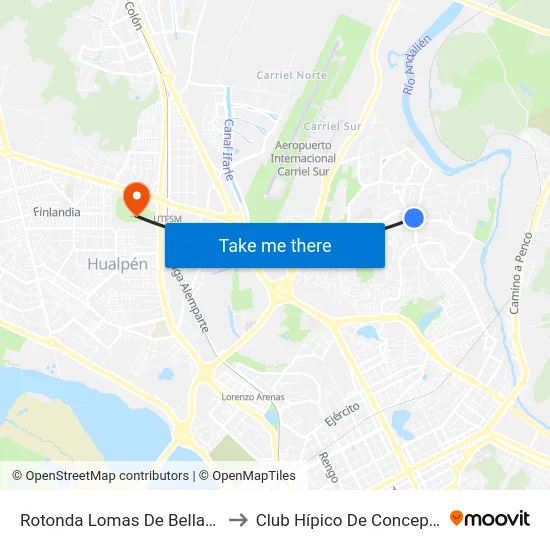 Rotonda Lomas De Bellavista to Club Hípico De Concepción map