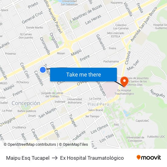 Maipu Esq Tucapel to Ex Hospital Traumatológico map