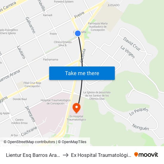 Lientur Esq Barros Arana to Ex Hospital Traumatológico map