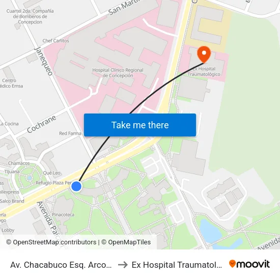 Av. Chacabuco Esq. Arco Udec to Ex Hospital Traumatológico map