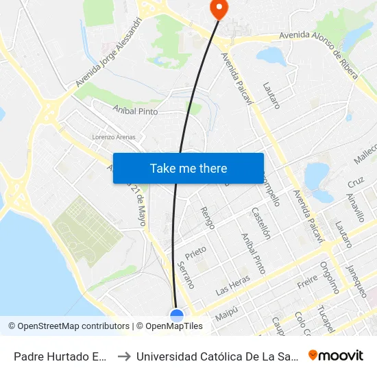 Padre Hurtado Esq Las Heras to Universidad Católica De La Santísima Concepción map