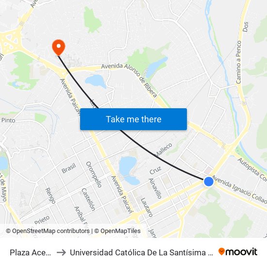 Plaza Acevedo to Universidad Católica De La Santísima Concepción map