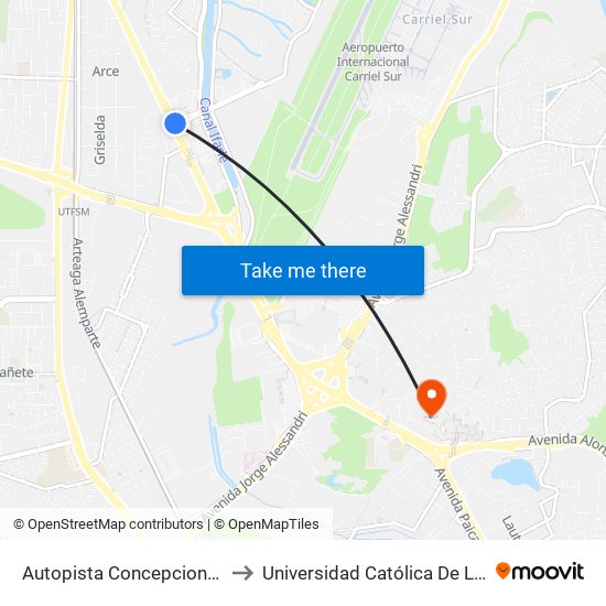 Autopista Concepcion Esq Talcahuano  7100 to Universidad Católica De La Santísima Concepción map