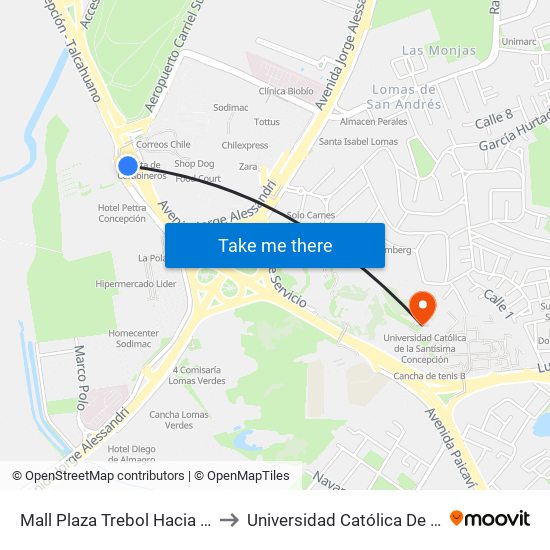 Mall Plaza Trebol  Hacia El Sur (Paradero Oriente) to Universidad Católica De La Santísima Concepción map