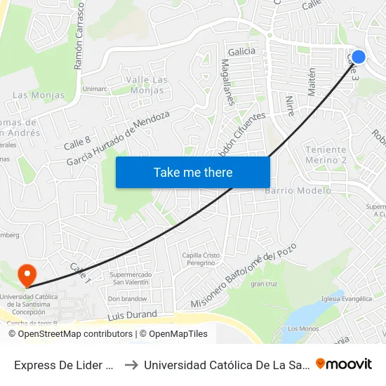 Express De Lider Esq Torreones to Universidad Católica De La Santísima Concepción map
