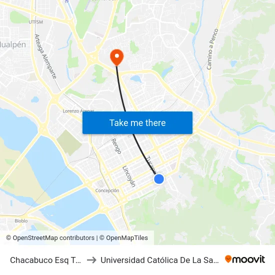 Chacabuco Esq Tucapel  Norte to Universidad Católica De La Santísima Concepción map