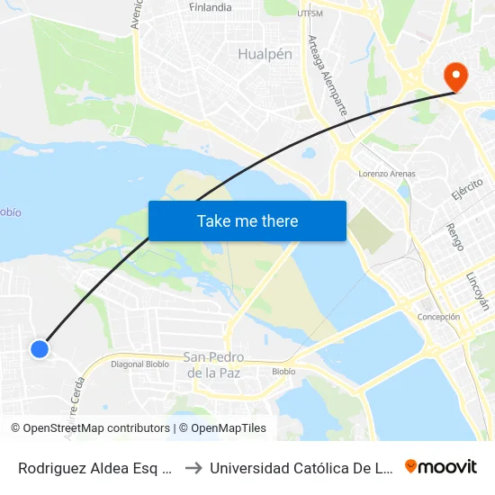 Rodriguez Aldea Esq Pasaje Cinco A  Norte to Universidad Católica De La Santísima Concepción map
