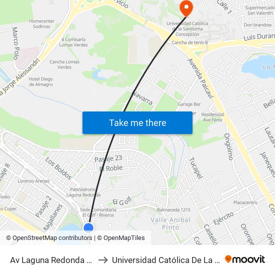 Av Laguna Redonda Esq Almte Riveros to Universidad Católica De La Santísima Concepción map