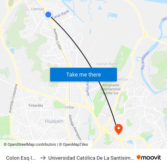 Colon Esq Iquique to Universidad Católica De La Santísima Concepción map