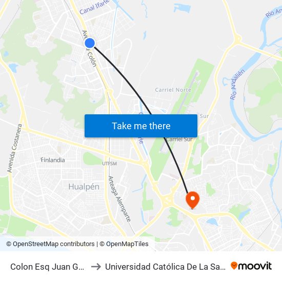 Colon Esq Juan Guillermo Sosa to Universidad Católica De La Santísima Concepción map