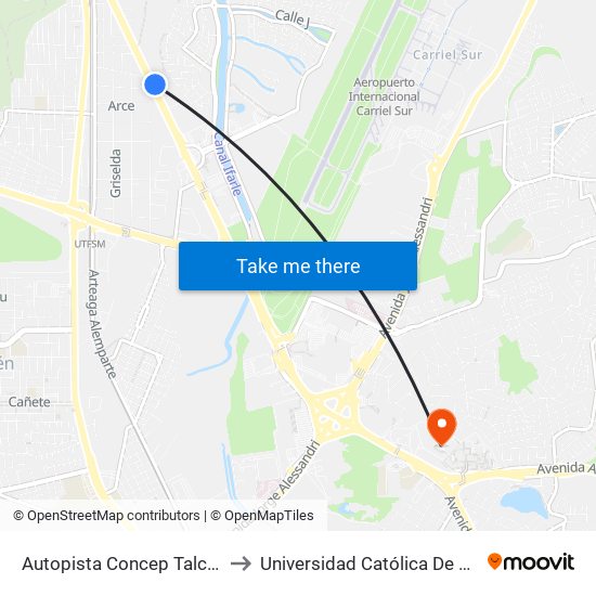 Autopista Concep Talcahuano Esq Benavente to Universidad Católica De La Santísima Concepción map