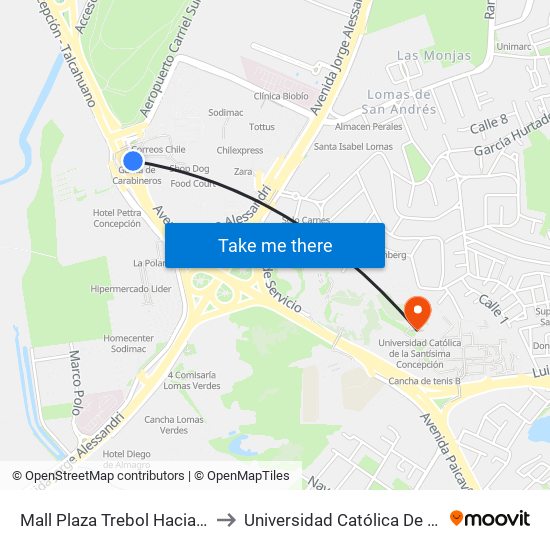 Mall Plaza Trebol  Hacia El Norte (Paradero Sur) to Universidad Católica De La Santísima Concepción map