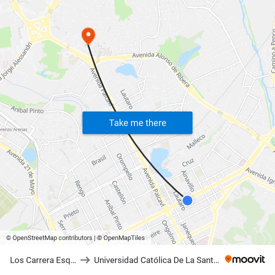 Los Carrera Esq Galvarino to Universidad Católica De La Santísima Concepción map