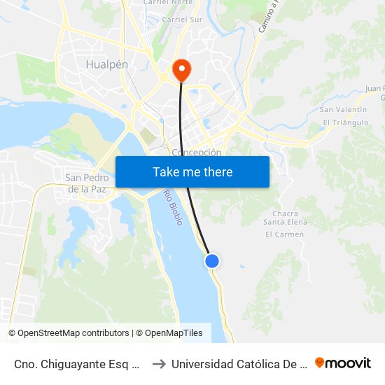 Cno. Chiguayante Esq Abraham Romero  Oriente to Universidad Católica De La Santísima Concepción map