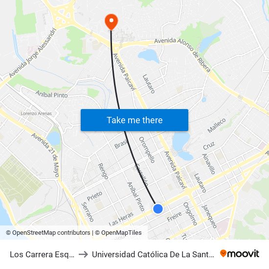 Los Carrera Esq Castellon to Universidad Católica De La Santísima Concepción map