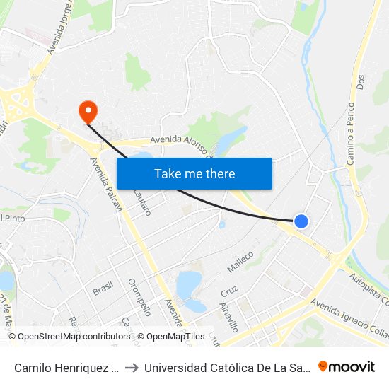 Camilo Henriquez Esq Andalien to Universidad Católica De La Santísima Concepción map