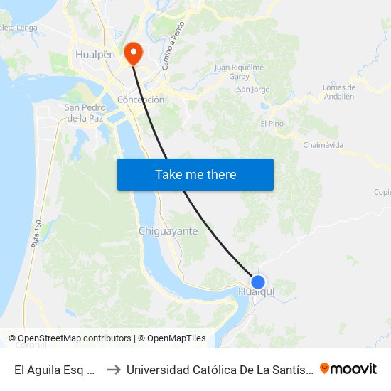 El Aguila Esq Huilliches to Universidad Católica De La Santísima Concepción map