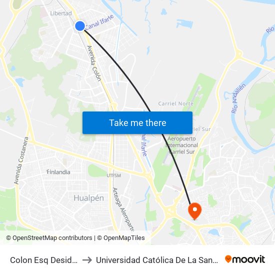 Colon Esq Desiderio Garcia to Universidad Católica De La Santísima Concepción map