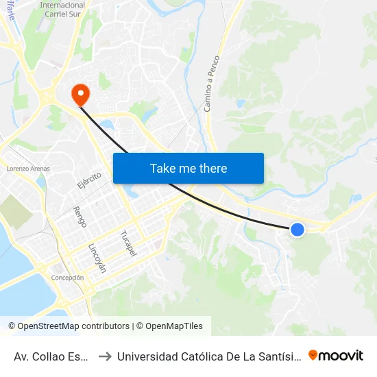 Av. Collao Esq P2  Sur to Universidad Católica De La Santísima Concepción map