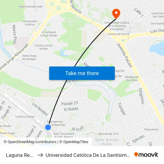 Laguna Redonda to Universidad Católica De La Santísima Concepción map