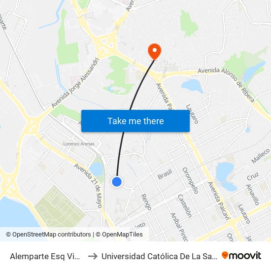 Alemparte Esq Via Interlagunas to Universidad Católica De La Santísima Concepción map