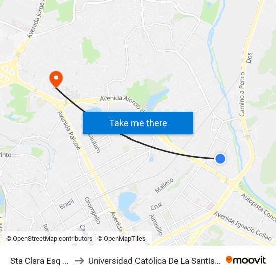 Sta Clara Esq Andalien to Universidad Católica De La Santísima Concepción map