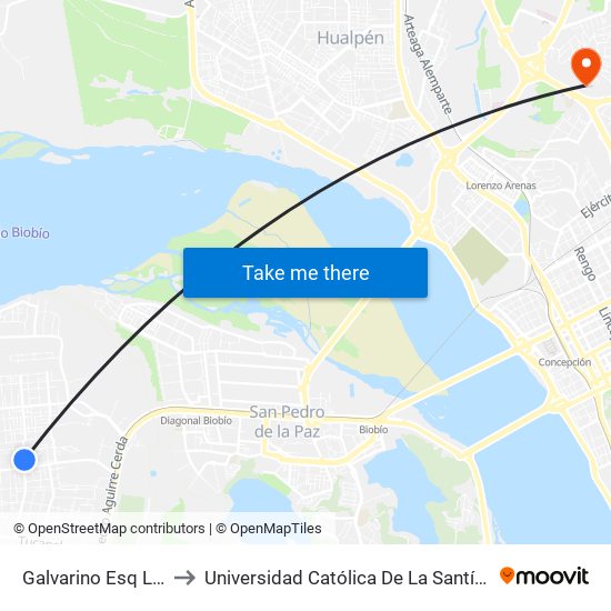 Galvarino Esq Las Vegas to Universidad Católica De La Santísima Concepción map