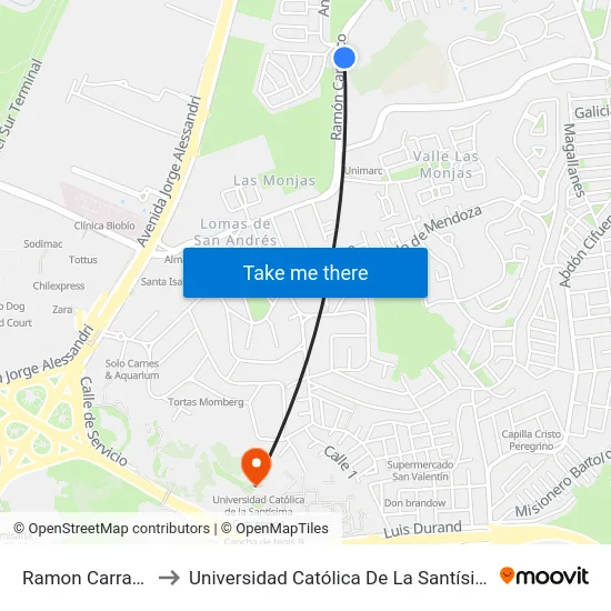 Ramon Carrasco 487 to Universidad Católica De La Santísima Concepción map