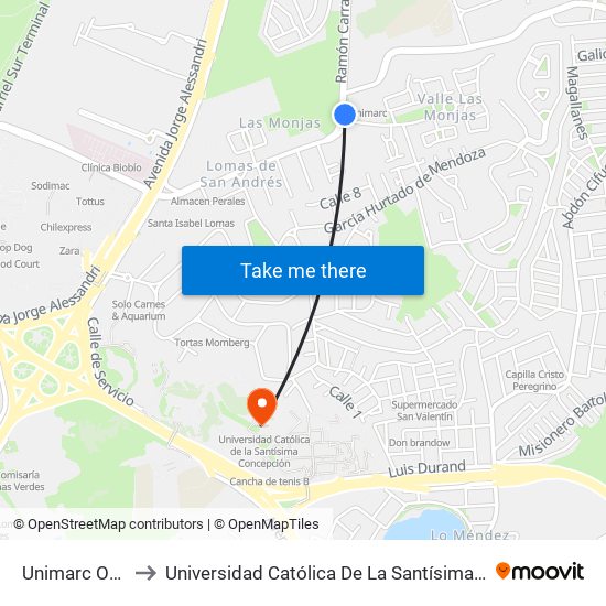 Unimarc  Oriente to Universidad Católica De La Santísima Concepción map