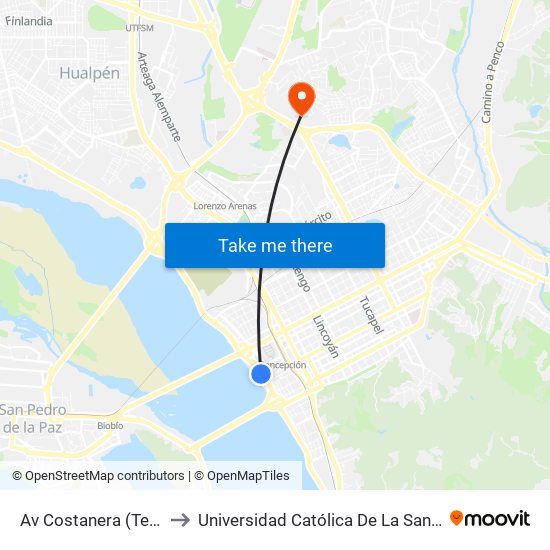 Av Costanera (Teatro Biobio) to Universidad Católica De La Santísima Concepción map