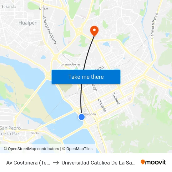 Av Costanera (Teatro Biobio) to Universidad Católica De La Santísima Concepción map