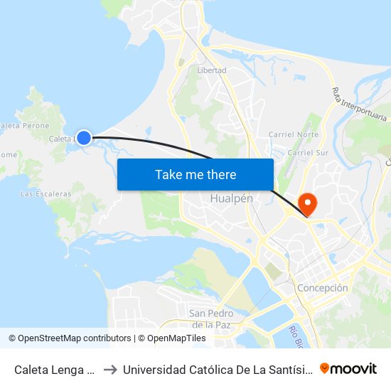 Caleta Lenga  Hualpen to Universidad Católica De La Santísima Concepción map