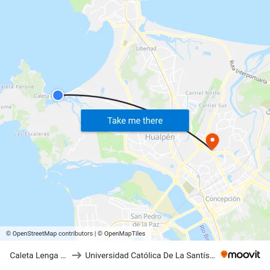 Caleta Lenga  Hualpen to Universidad Católica De La Santísima Concepción map