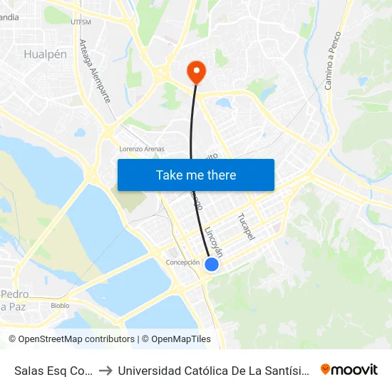 Salas Esq Cochrane to Universidad Católica De La Santísima Concepción map