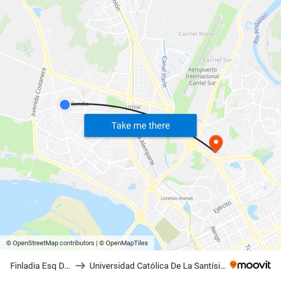 Finladia Esq Dover  Sur to Universidad Católica De La Santísima Concepción map