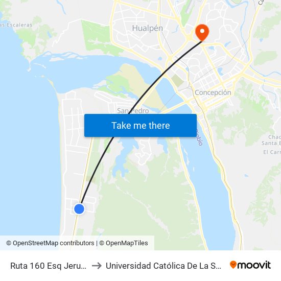 Ruta 160 Esq Jerusalem  Oriente to Universidad Católica De La Santísima Concepción map