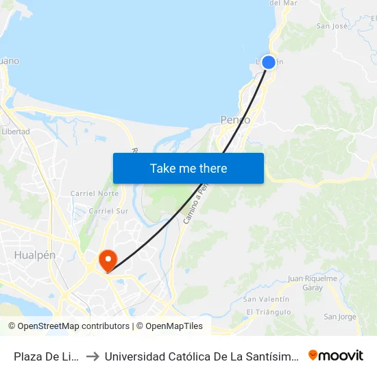 Plaza De Lirquen to Universidad Católica De La Santísima Concepción map