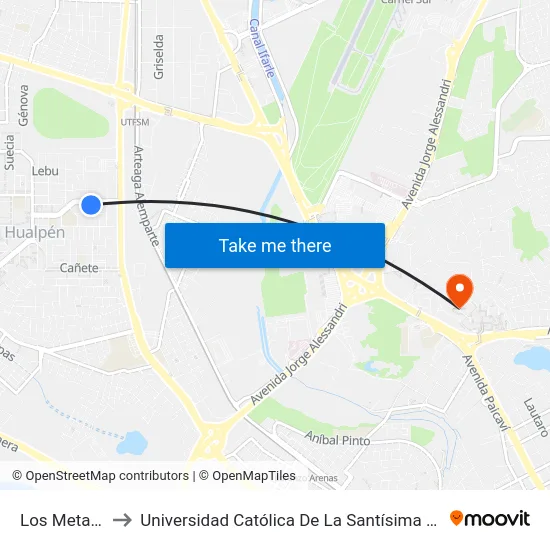 Los Metalicos to Universidad Católica De La Santísima Concepción map
