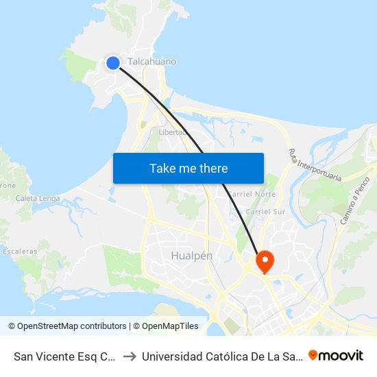 San Vicente Esq Caleta Coliumo to Universidad Católica De La Santísima Concepción map