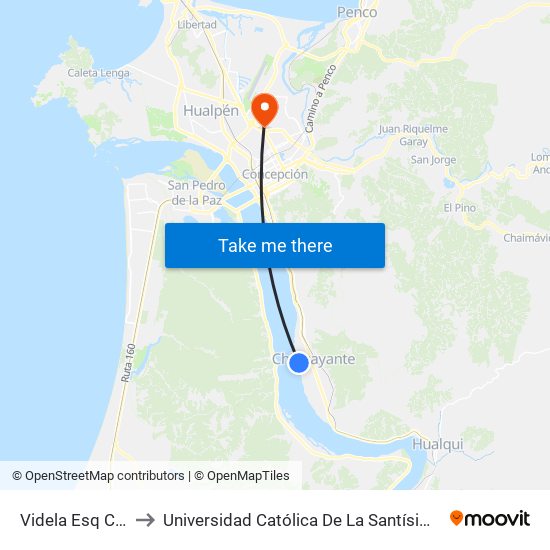 Videla Esq Chiguay to Universidad Católica De La Santísima Concepción map